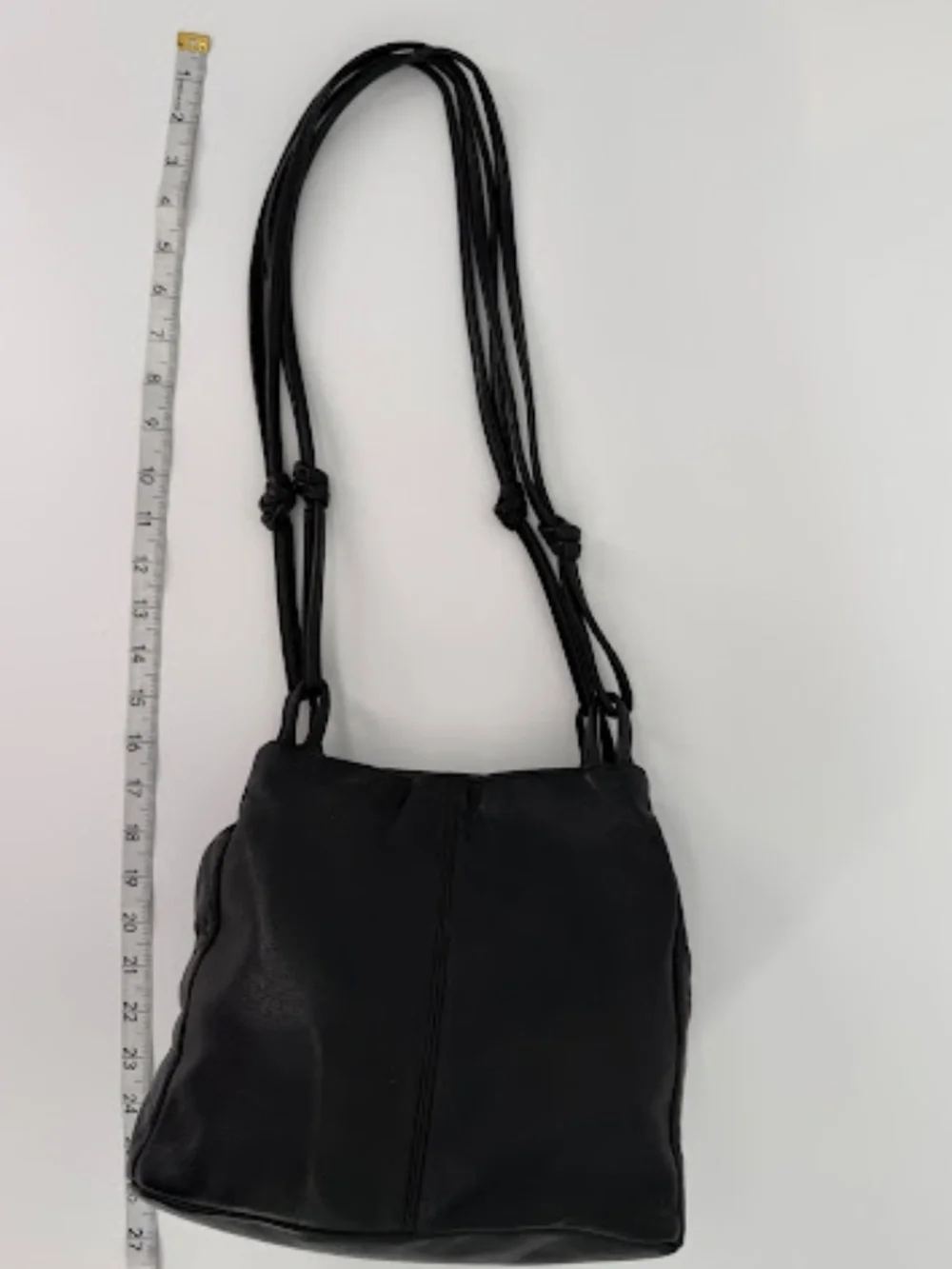 Vintage Saddle River Black Soft Glove Leather Knotted Strap Crossbody Bag